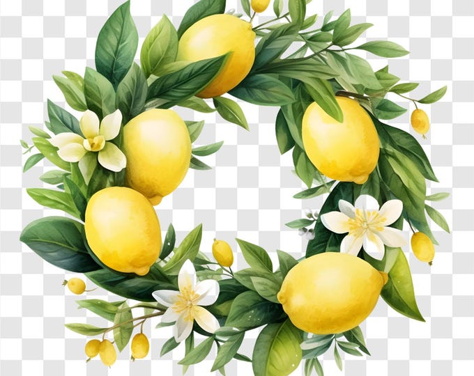 10 PNG Lemon Wreath, Lemon Frame Clipart, Watercolor Clip Art, Instant Download, Commercial Use, Paper craft