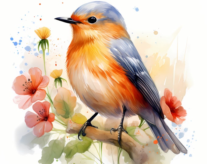 Bird with Flowers Clipart, Floral Birds Images, 10 Watercolor Clip Art, Printable JPGs, Instant Download, Commercial Use, Paper craft