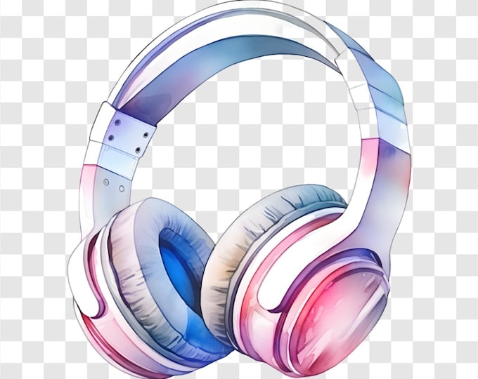 10 PNG Headphone, Game Headphone Clipart, Watercolor Clip Art, Instant Download, Commercial Use, Transparent Background