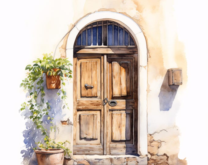 Rustic Village Door Clipart, Cottage Entrance Images, 10 Watercolor Clip Art, Printable JPGs, Instant Download, Paper Craft