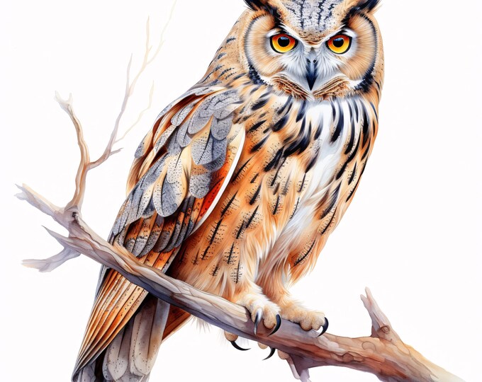 Watercolor Owl Clipart: 10 Printable Bird JPGs (Commercial Use, Instant Download)