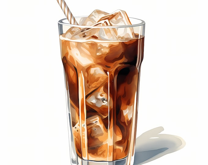 Iced Coffee Clipart, Coffee Drinks Images, 10 Watercolor Clip Art, Printable JPGs, Instant Download, Commercial Use, Paper craft