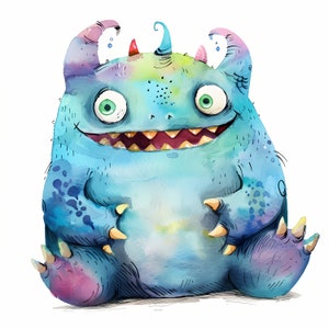Monster Clipart, Cute Monsters Images, 10 Watercolor Clip Art, Printable JPGs, Instant Download, Commercial Use, Paper craft