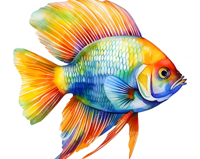 Tropical Fish Clipart, Coral Fish Images, 10 Watercolor Clip Art, Printable JPGs, Instant Download, Commercial Use, Paper craft