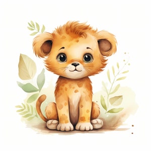 Clipart de Bebê Leão, Imagens de Leão Fofo, 10 Clip Art em Aquarela, JPGs para Imprimir, Download Instantâneo, Uso Comercial, Artesanato em Papel