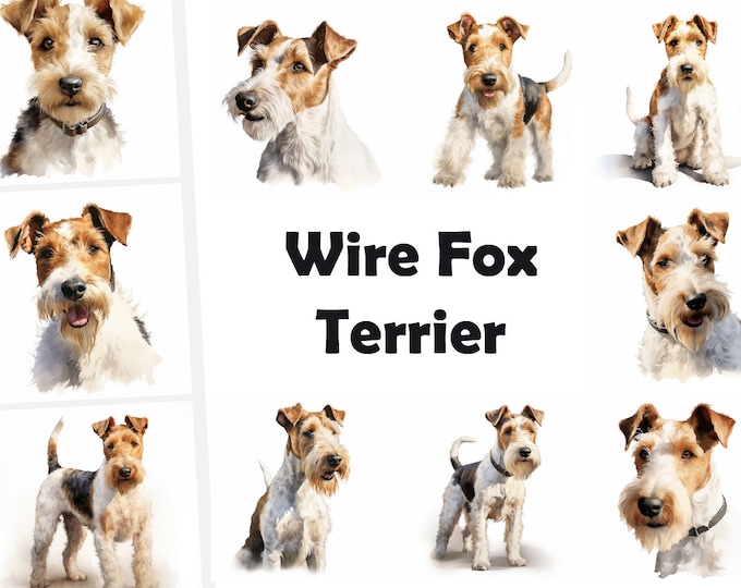 Wire Fox Terrier Clipart, Fox Terrier Images, 10 Watercolor Clip Art, Printable JPGs, Instant Download, Commercial Use, Paper craft