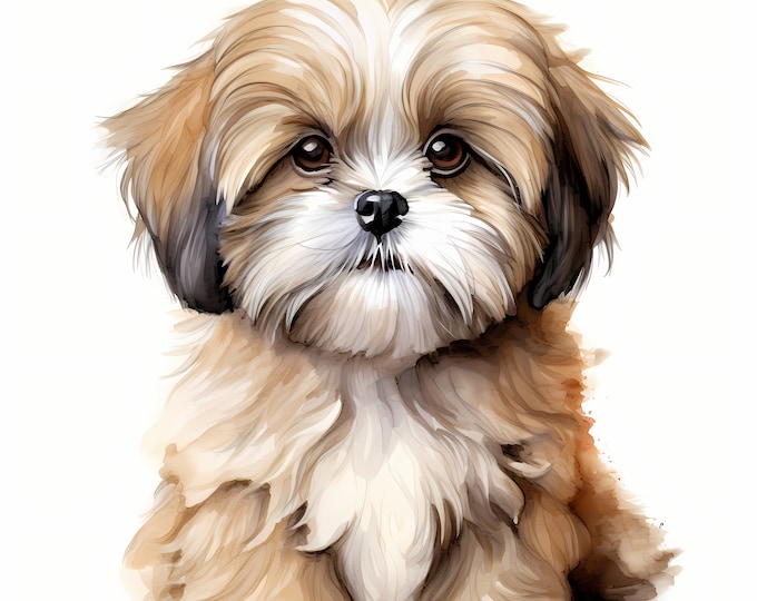 Lhasa Apso Clipart, Puppy Dog Images, 10 Watercolor Clip Art, Printable JPGs, Instant Download, Commercial Use, Paper craft, Tibetan Dog