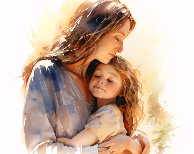 Mother and Child Clipart, Family Love Images, 10 Watercolor Clip Art, Printable JPGs, Instant Download, Commercial Use, Paper craft