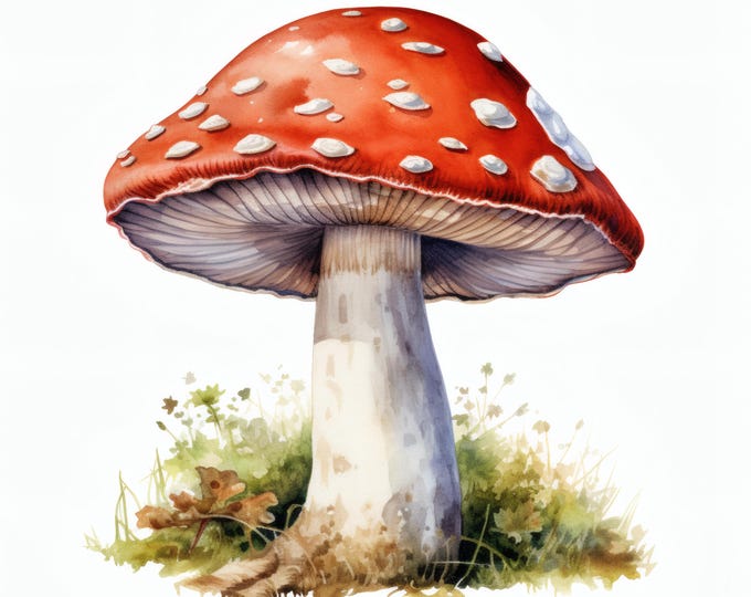 Red Toadstool Clipart, Fairy Mushroom Images, 10 Watercolor Clip Art, Printable JPGs, Instant Download, Commercial Use, Paper craft