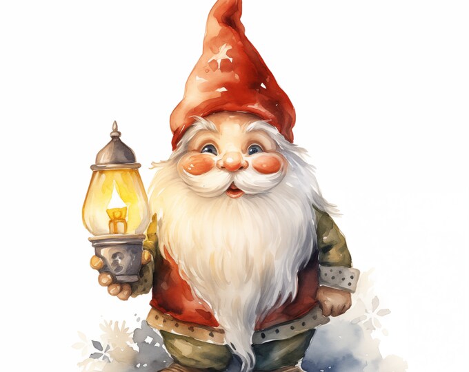 Christmas Gnome Clipart, Santa Claus Images, 10 Watercolor Clip Art, Printable JPGs, Instant Download, Commercial Use, Paper craft