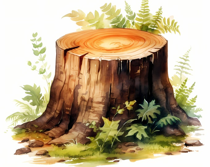 Tree Stump Clipart, Forest Stumps Images, 10 Watercolor Clip Art, Printable JPGs, Instant Download, Commercial Use, Paper craft