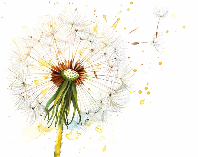 Dandelion Clipart, Abstract Dandelion Images, 10 Watercolor Clip Art, Printable JPGs, Instant Download, Commercial Use, Paper craft