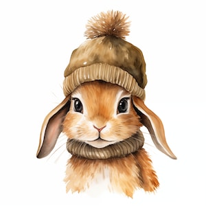 Baby Hare Clipart, Hare in Hat Images, 10 Watercolor Clip Art, Printable JPGs, Instant Download, Commercial Use, Paper craft