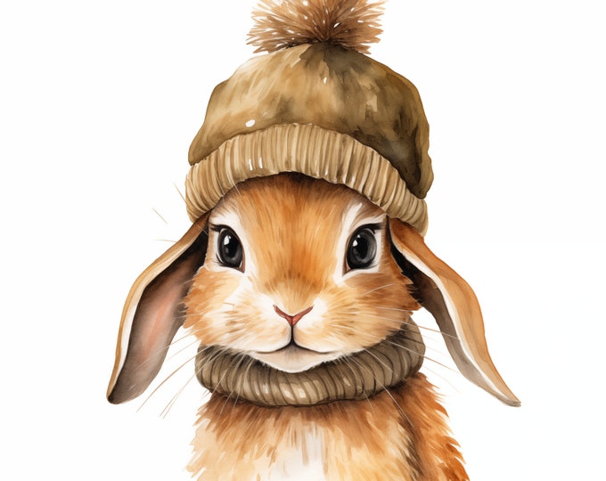 Baby Hare Clipart, Hare in Hat Images, 10 Watercolor Clip Art, Printable JPGs, Instant Download, Commercial Use, Paper craft