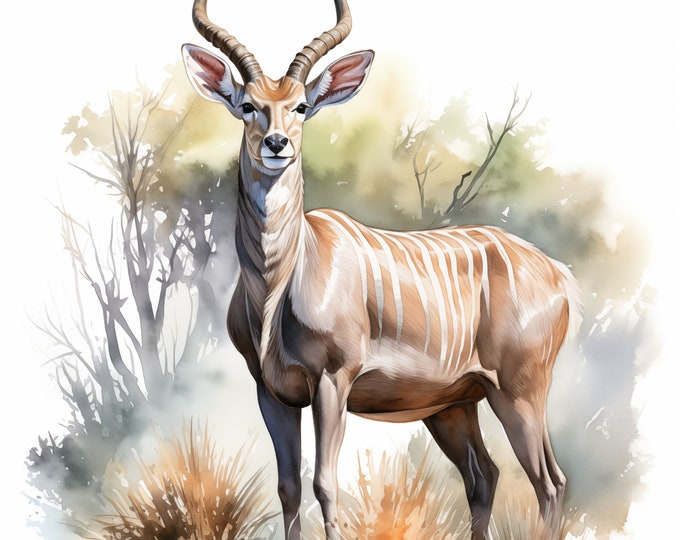 Kudu Clipart, Kudu Antelope Images, 10 Watercolor Clip Art, Printable JPGs, Instant Download, Commercial Use, Paper craft