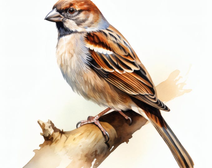 Sparrow Bird Clipart, Realistic Sparrow Images, 10 Watercolor Clip Art, Printable JPGs, Instant Download, Commercial Use, Paper craft