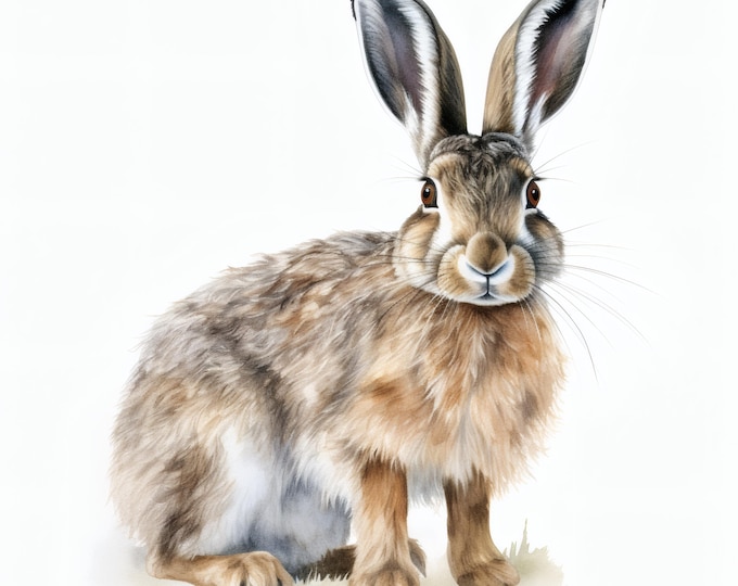 Hare Clipart, Fluffy Gray Bunny Images, 10 Watercolor Clip Art, Printable JPGs, Instant Download, Commercial Use, Paper craft