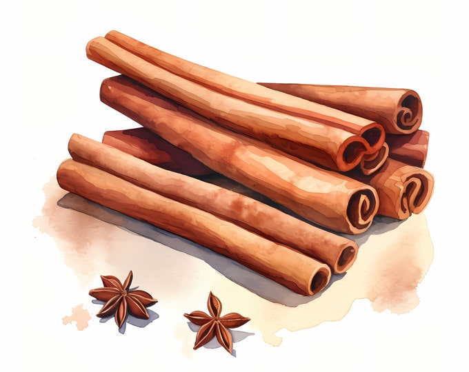 Cinnamon Sticks Clipart, Kitchen Spices Images, 10 Watercolor Clip Art, Printable JPGs, Instant Download, Commercial Use, Paper craft