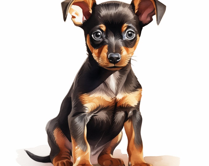 Pinscher Dog Clipart, Mini Pin, Puppy Dog Images, 10 Watercolor Clip Art, Printable JPGs, Instant Download, Commercial Use