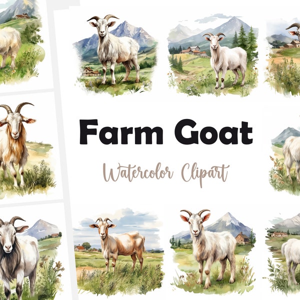 14 Farm Goat Clipart, Goat Clipart, Watercolor clipart, High Quality JPGs, Digital Download, High Resolution, Commercial Use