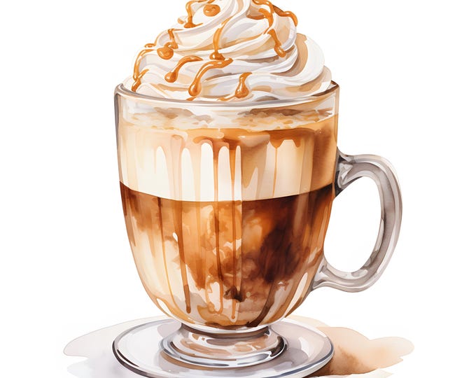 Whipped Coffee Clipart, Coffee Cup With Cream Images, 10 Watercolor Clip Art, Printable JPGs, Instant Download, Commercial Use