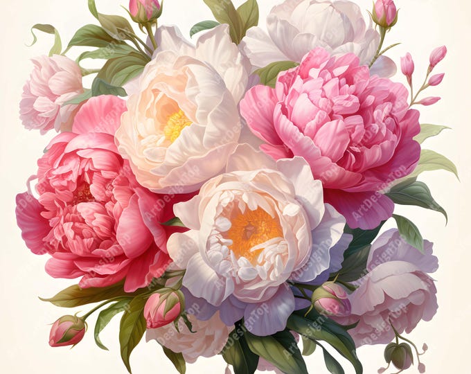 Roses And Peonies Clipart, Flowers Bouquet Images, 10 Watercolor Clip Art, Printable JPGs, Instant Download, Commercial Use, Paper craft