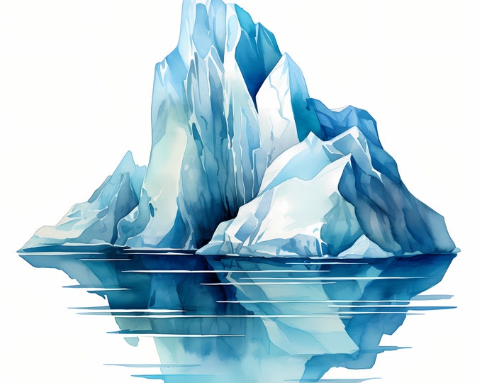 Iceberg Clipart, Ice Mountains Images, 10 Watercolor Clip Art, Printable JPGs, Instant Download, Commercial Use, Paper craft