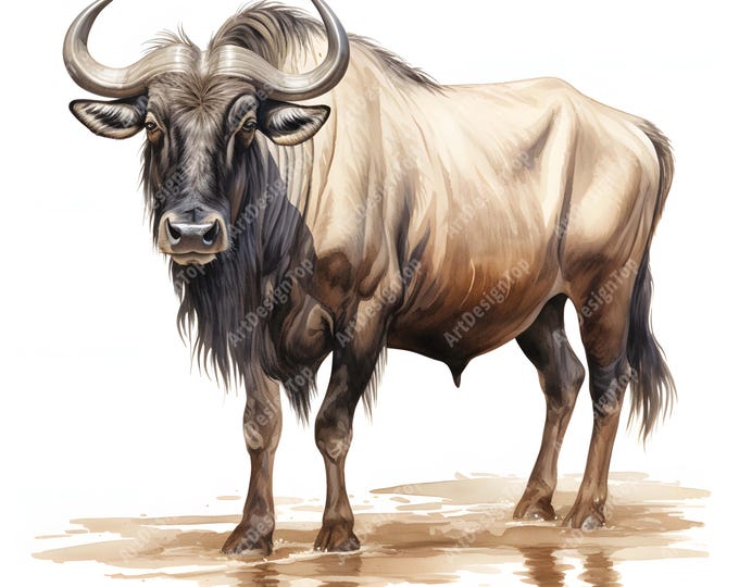 Wildebeest Clipart, Wildebeest Images, 10 Watercolor Clip Art, Printable JPGs, Instant Download, Commercial Use, Paper craft