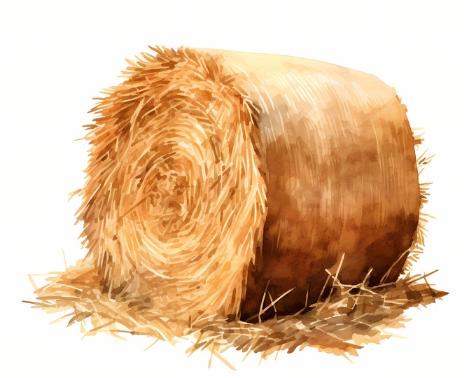 Hay Bale Clipart, Bale of Hay Images, 10 Watercolor Clip Art, Printable JPGs, Instant Download, Commercial Use, Paper craft