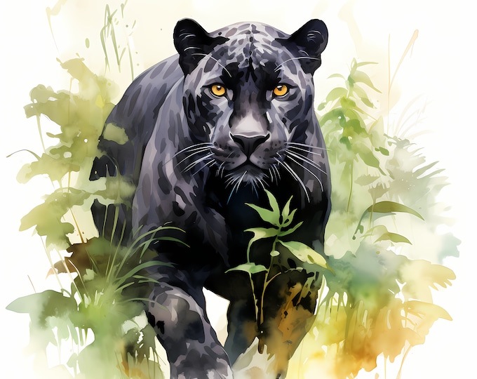 Panthera Clipart, Black Panthera Images, 10 Watercolor Clip Art, Printable JPGs, Instant Download, Commercial Use, Paper craft