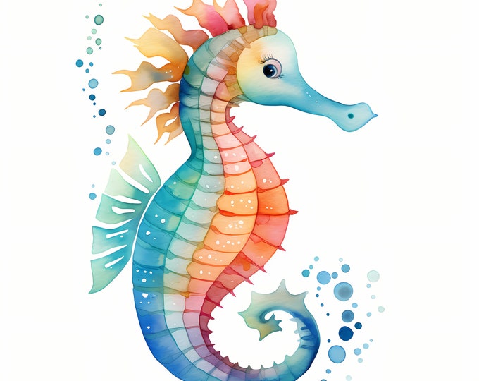 Seahorse Clipart, Sea Horse Images, 10 Watercolor Clip Art, Printable JPGs, Instant Download, Commercial Use, Paper craft