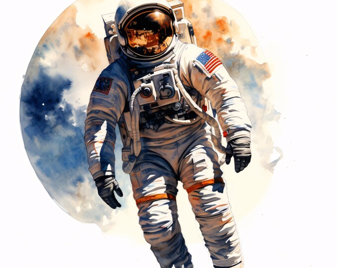 Astronaut Clipart, Space Explorer Images, 10 Watercolor Clip Art, Printable JPGs, Instant Download, Commercial Use, Paper Craft