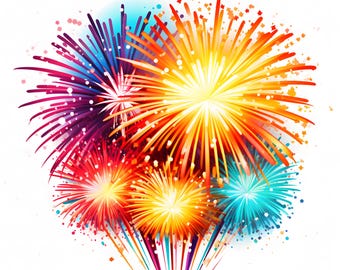Fireworks Clipart, Celebration Salute Images, 10 Watercolor Clip Art, Printable JPGs, Instant Download, Commercial Use, Paper craft