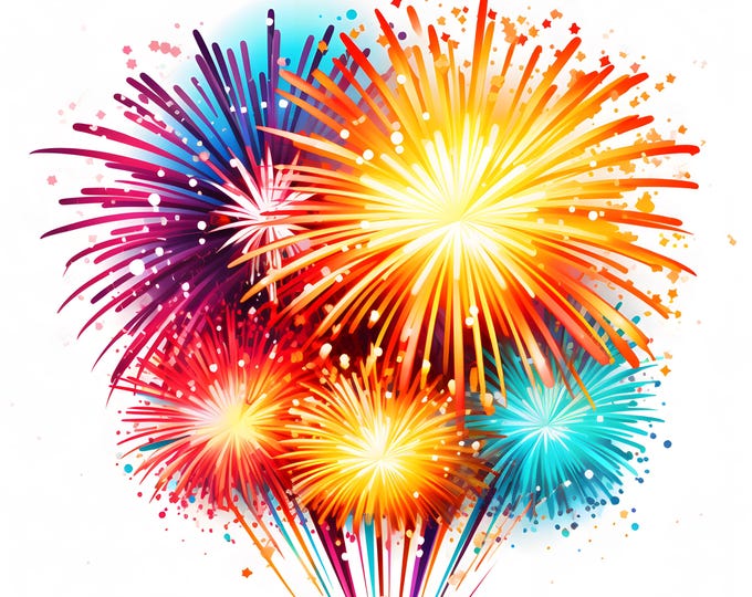Fireworks Clipart, Celebration Salute Images, 10 Watercolor Clip Art, Printable JPGs, Instant Download, Commercial Use, Paper craft
