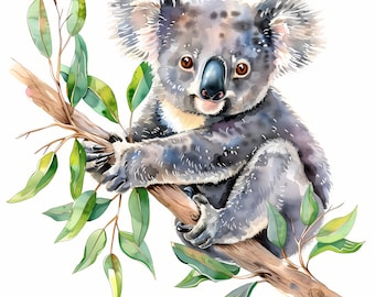 Koala Clipart, Cute Koala Images, 10 Watercolor Clip Art, Printable JPGs, Instant Download, Commercial Use, Paper craft