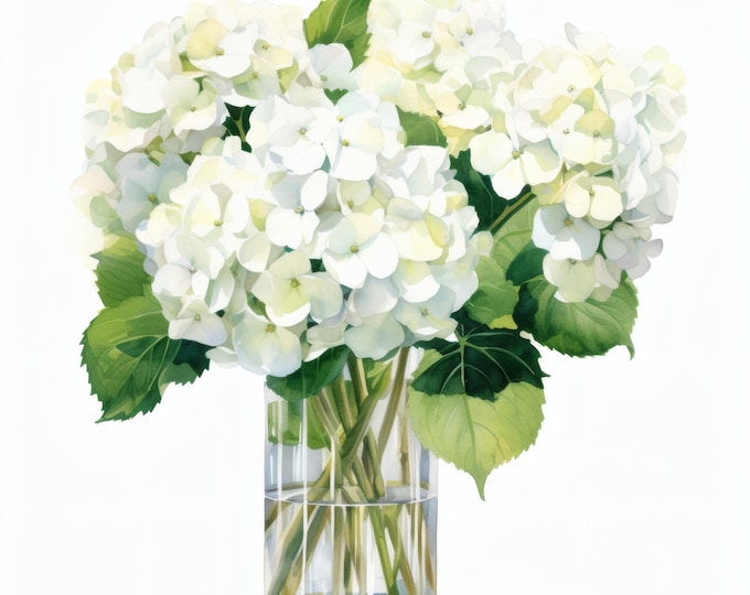 White Hydrangea Clipart, Elegant Bloom Flowers Images, 10 Watercolor Clip Art, Printable JPGs, Instant Download, Commercial Use, Paper craft