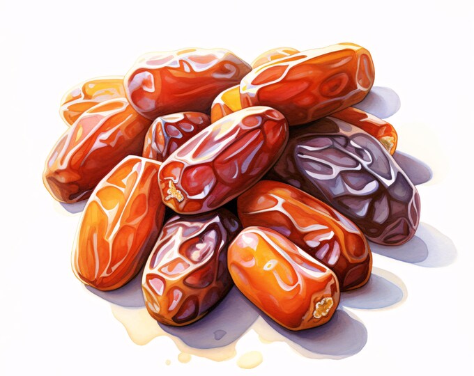 Watercolor Date Fruit Clipart: Tropical Food Illustrations (JPG Instant Download, Commercial Use)