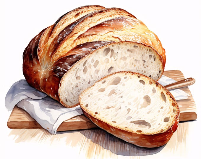 Sourdough Bread Clipart, Rustic Loaf Images, 10 Watercolor Clip Art, Printable JPGs, Instant Download, Commercial Use, Paper craft