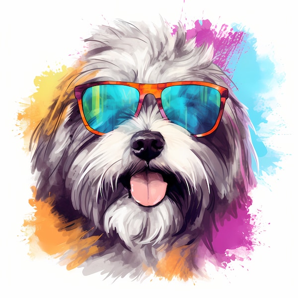 10 Havaneser, Cooler Hund, Havaneser Hund JPG, Aquarell Clipart, Druckbares Bild, Sofort Download, Wandkunst, kommerzielle Nutzung