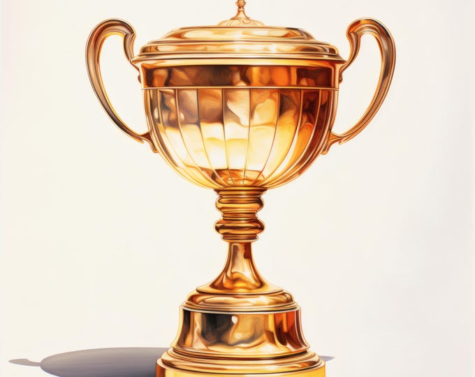 Trophy Clipart, Golden Award Images, 10 Watercolor Clip Art, Printable JPGs, Instant Download, Commercial Use, Paper Craft