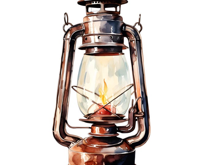 Kerosene Lamp Clipart, Vintage Lamp Images, 10 Watercolor Clip Art, Printable JPGs, Instant Download, Commercial Use, Paper craft