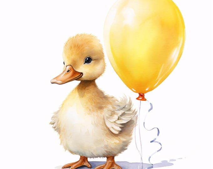 Duckling Balloon Clipart, Cute Animal Images, 10 Watercolor Clip Art, Printable JPGs, Instant Download, Commercial Use, Paper Craft