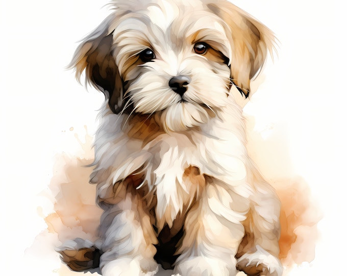 Havanese Dog Clipart, Puppy Dog Images, 10 Watercolor Clip Art, Printable JPGs, Instant Download, Commercial Use, Paper craft
