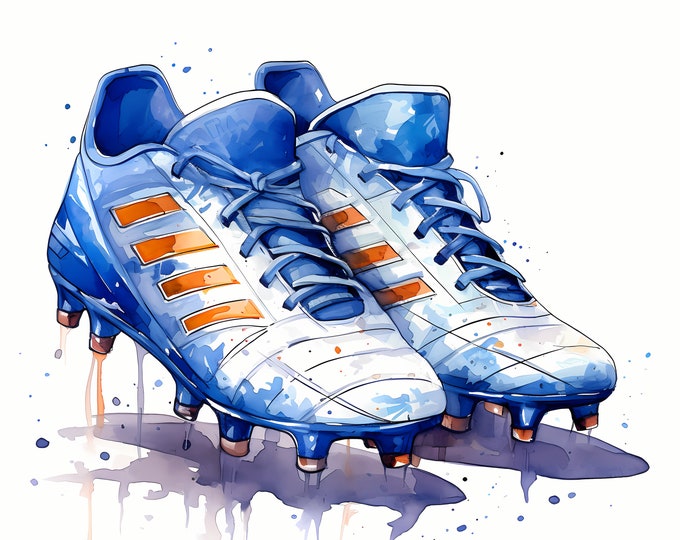 Soccer Boots Clipart, Football Boots Images, 10 Watercolor Clip Art, Printable JPGs, Instant Download, Commercial Use, Paper craft
