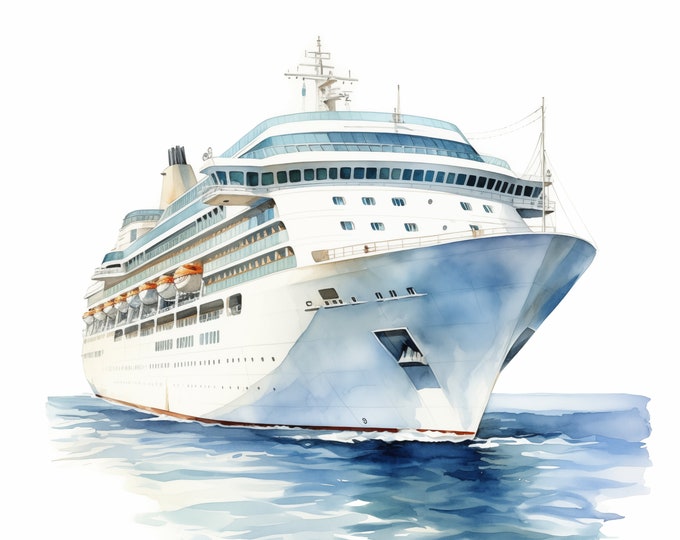Cruise Ship Clipart, Sailing Ship Images, 10 Watercolor Clip Art, Printable JPGs, Instant Download, Commercial Use, Paper craft