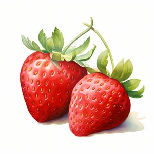 Imágenes prediseñadas de fresa, imágenes de fresas, 10 imágenes prediseñadas de acuarela, JPG imprimibles, descarga instantánea, uso comercial, artesanía de papel