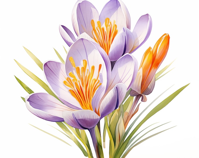 Crocus Clipart, Crocus Flowers Images, 10 Watercolor Clip Art, Printable JPGs, Instant Download, Commercial Use, Paper craft