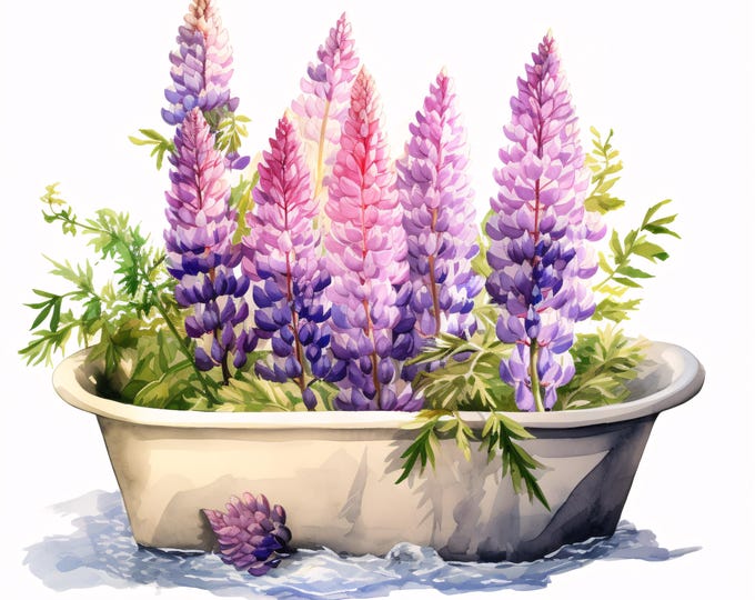 Lupine Flower Clipart, Wildflower Images, 10 Watercolor Clip Art, Printable JPGs, Instant Download, Commercial Use, Paper craft