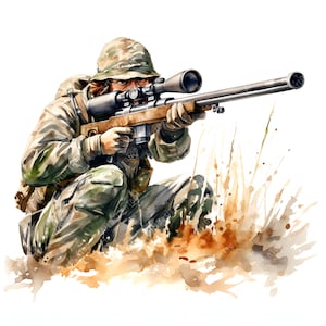 Jäger Mann Clipart, Scharfschütze Bilder, 10 Aquarell Clip Art, druckbare JPGs, Sofort Download, kommerzielle Nutzung, Papiermodell