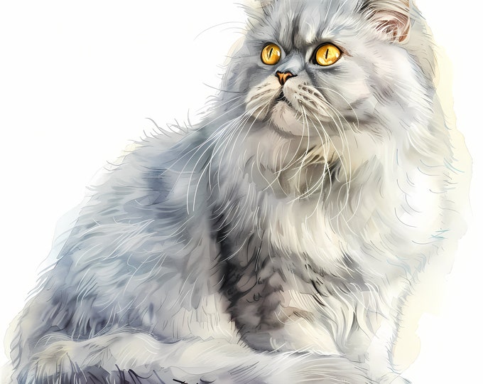 British Cat Clipart, British Longhair Cat Images, 10 Watercolor Clip Art, Printable JPGs, Instant Download, Commercial Use, Paper craft